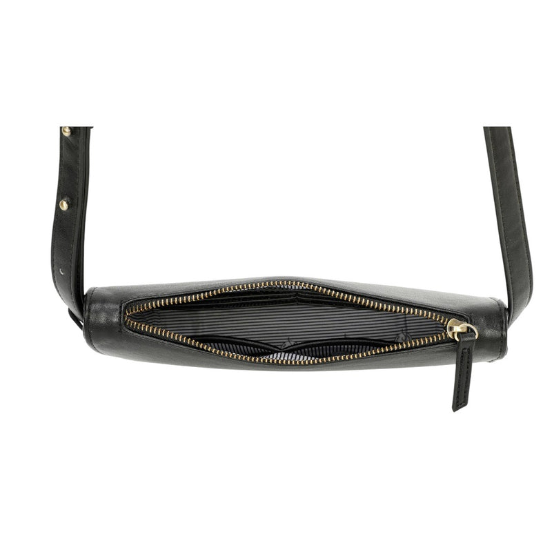 Black Leather Single Zip Crossbody Bag