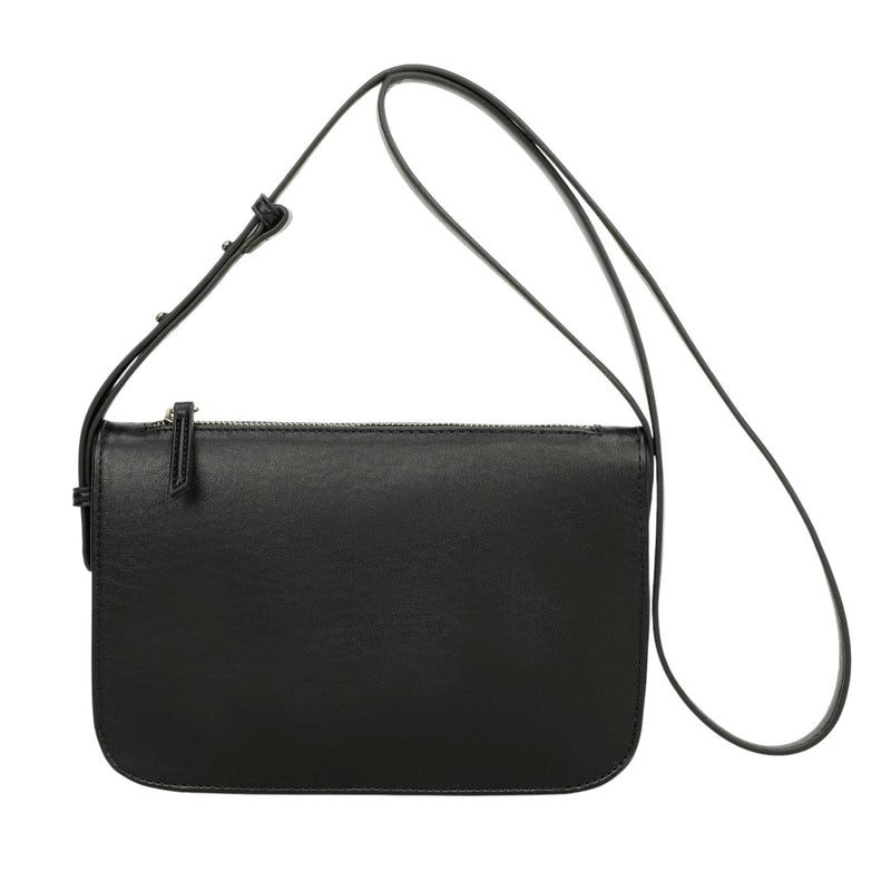 Black Leather Single Zip Crossbody Bag