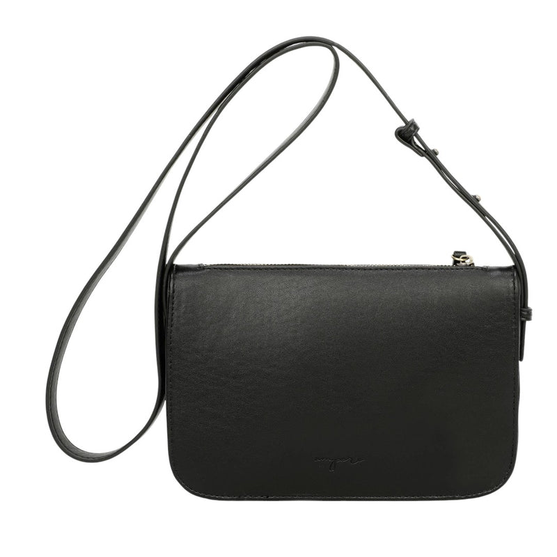 Black Leather Single Zip Crossbody Bag